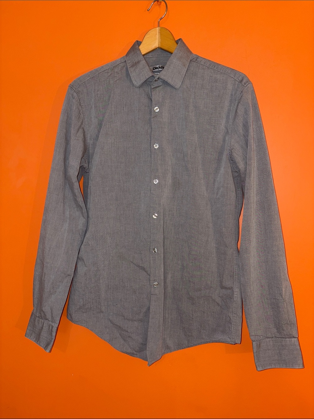 DKNY Men’s Gray Button-Down Casual Shirt 15 Neck Medium